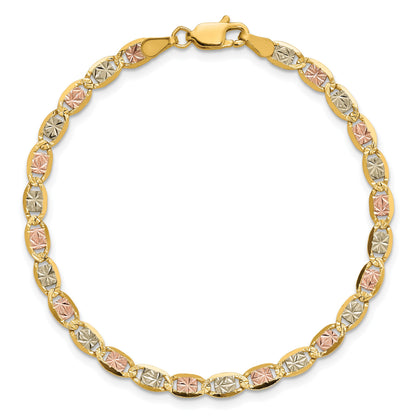14K 7 inch 3.8mm Tri-color Pav� Valentino with Lobster Clasp Bracelet
