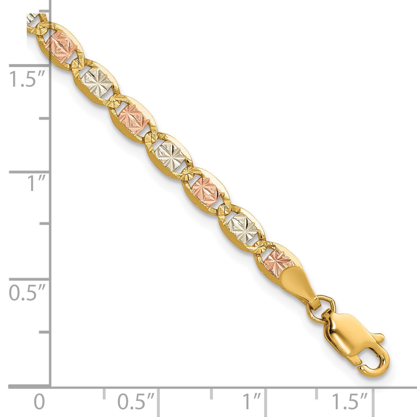 14K 7 inch 3.8mm Tri-color Pav� Valentino with Lobster Clasp Bracelet