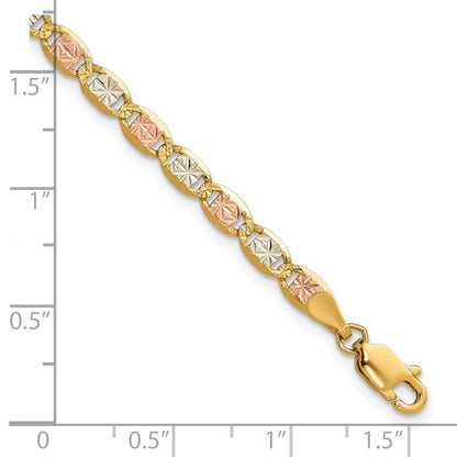 14K 8 inch 3.8mm Tri-color Pav� Valentino with Lobster Clasp Bracelet