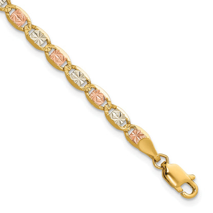14K 7 inch 3.8mm Tri-color Pav� Valentino with Lobster Clasp Bracelet