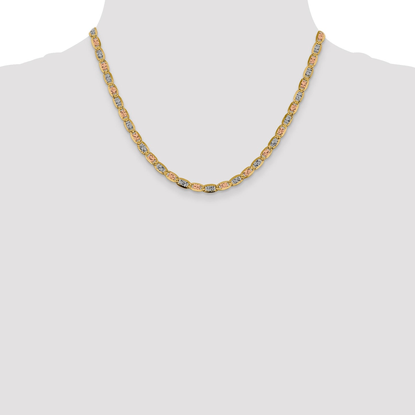 14K 18 inch 4.65mm Tri-color Pav� Valentino with Lobster Clasp Chain