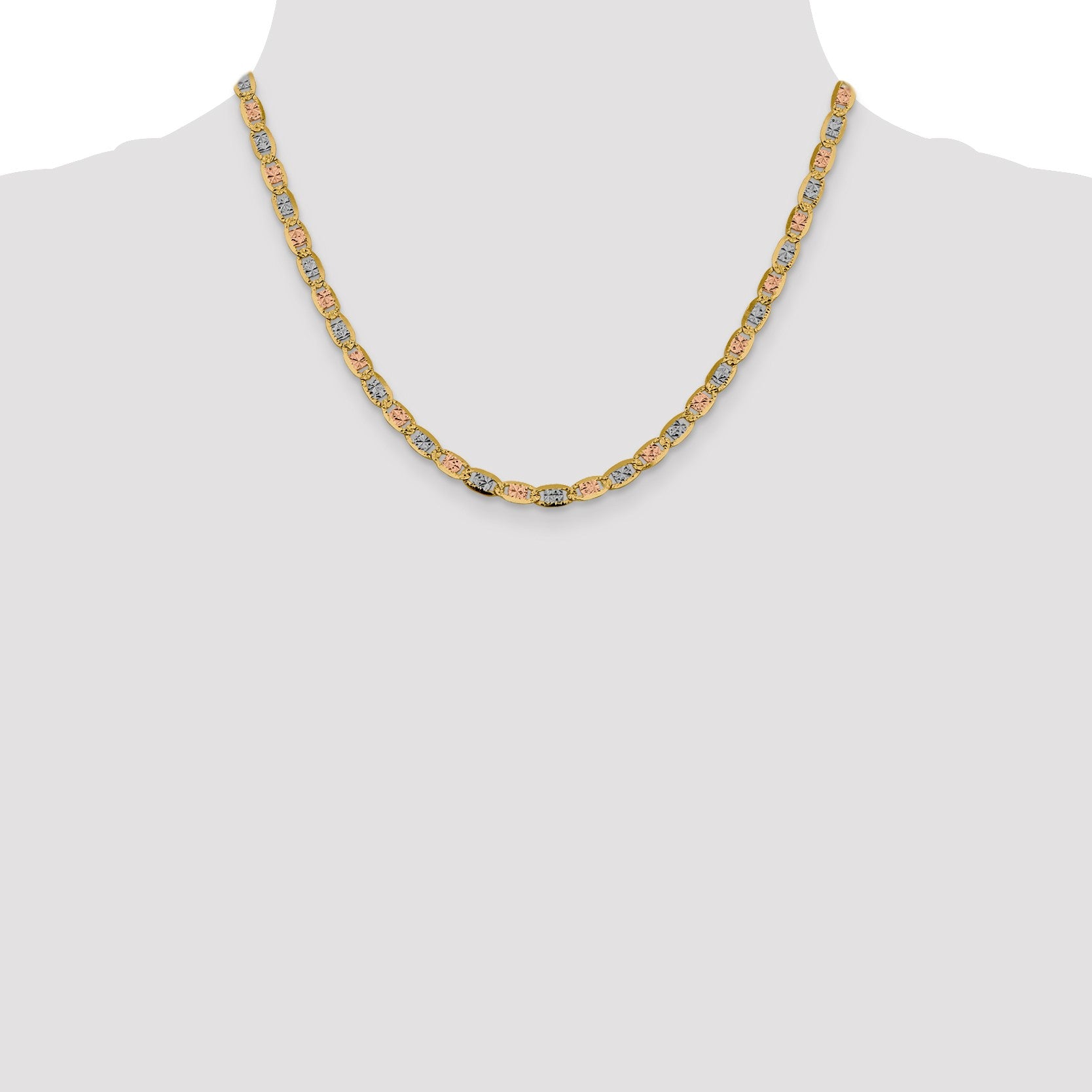 14K 18 inch 4.65mm Tri-color Pav� Valentino with Lobster Clasp Chain