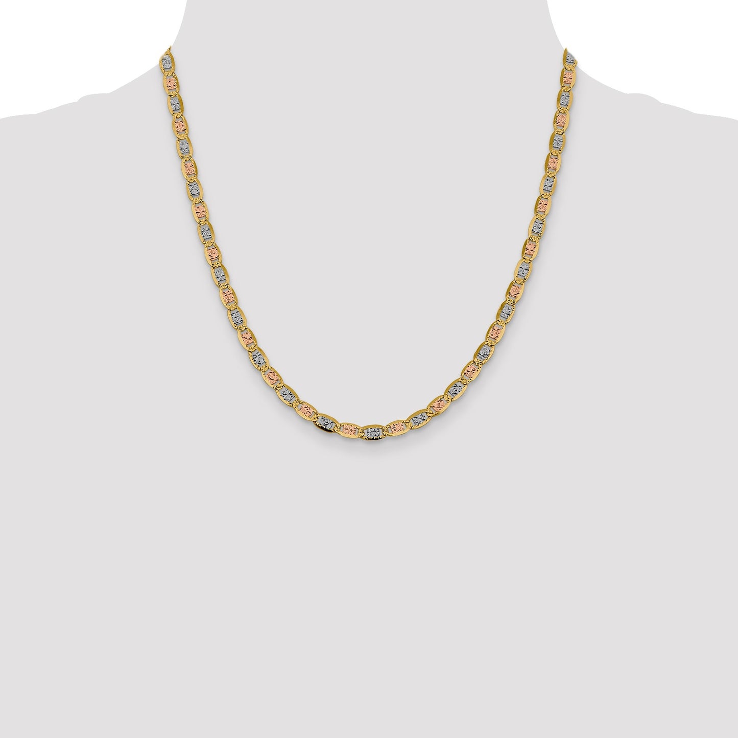 14K 20 inch 4.65mm Tri-color Pav� Valentino with Lobster Clasp Chain