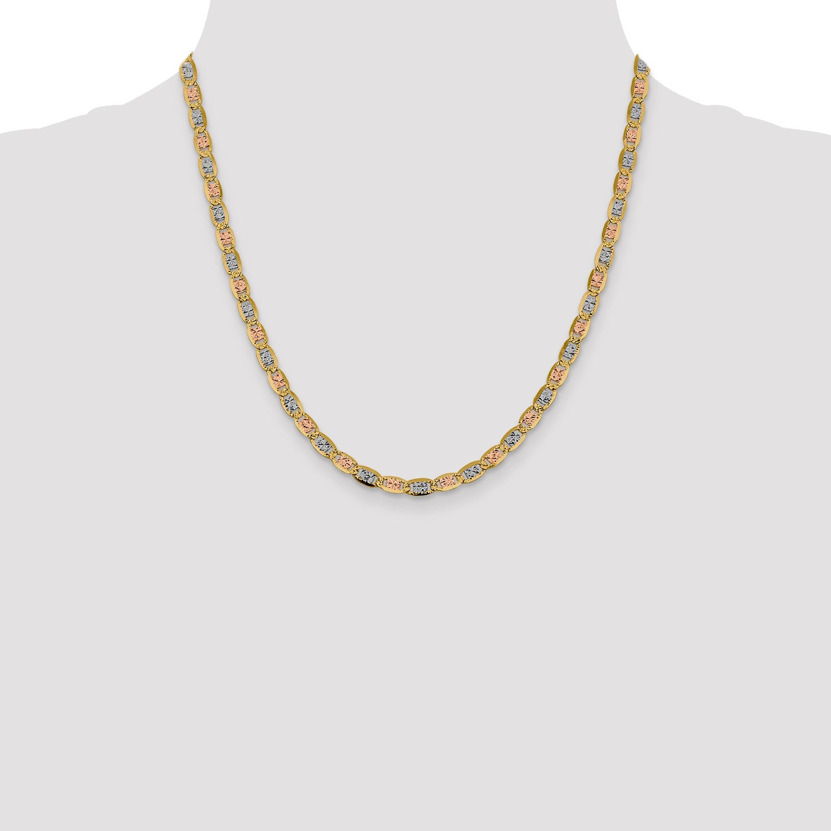 14K 20 inch 4.65mm Tri-color Pav� Valentino with Lobster Clasp Chain
