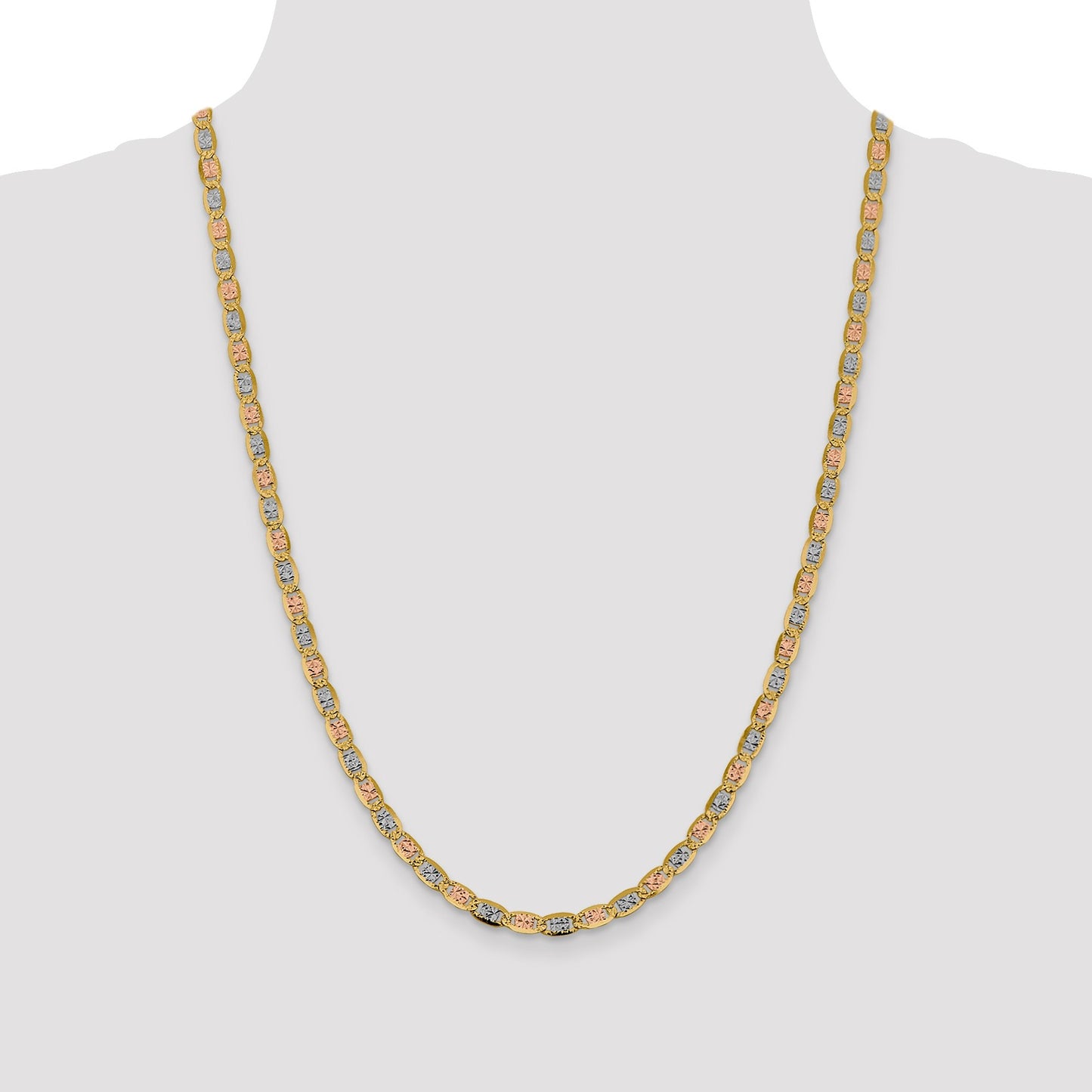 14K 24 inch 4.65mm Tri-color Pav� Valentino with Lobster Clasp Chain