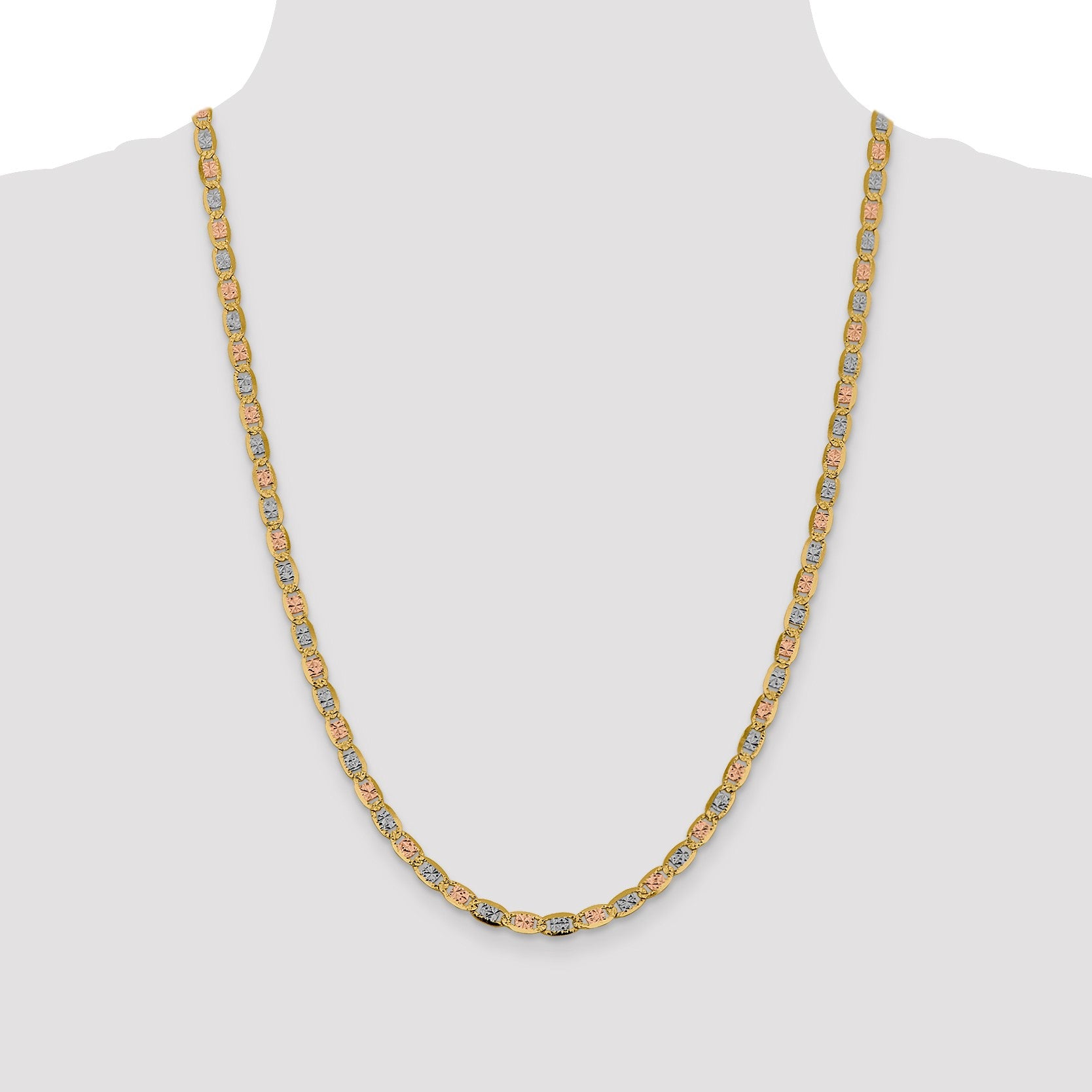 14K 24 inch 4.65mm Tri-color Pav� Valentino with Lobster Clasp Chain