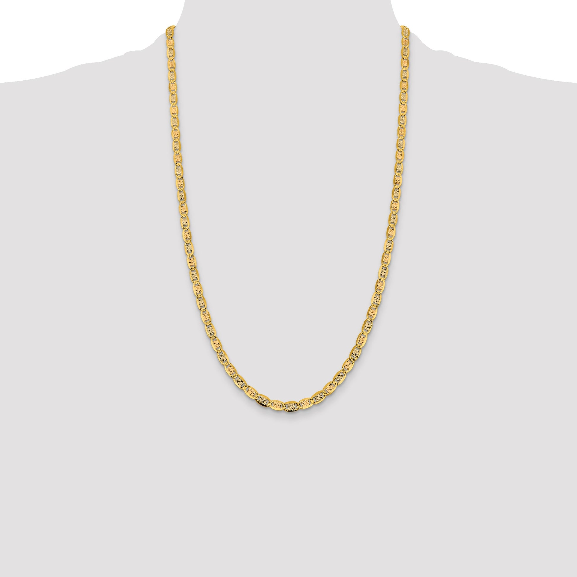 14K 26 inch 4.65mm Tri-color Pav� Valentino with Lobster Clasp Chain