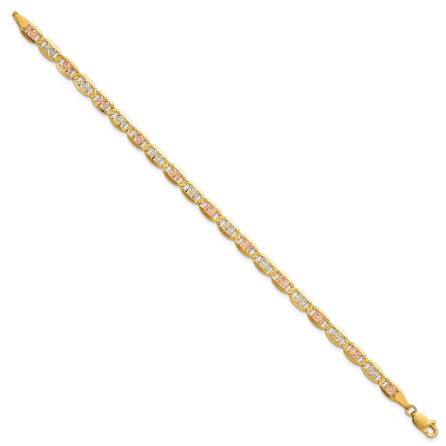 14K 8 inch 4.65mm Tri-color Pav� Valentino with Lobster Clasp Bracelet