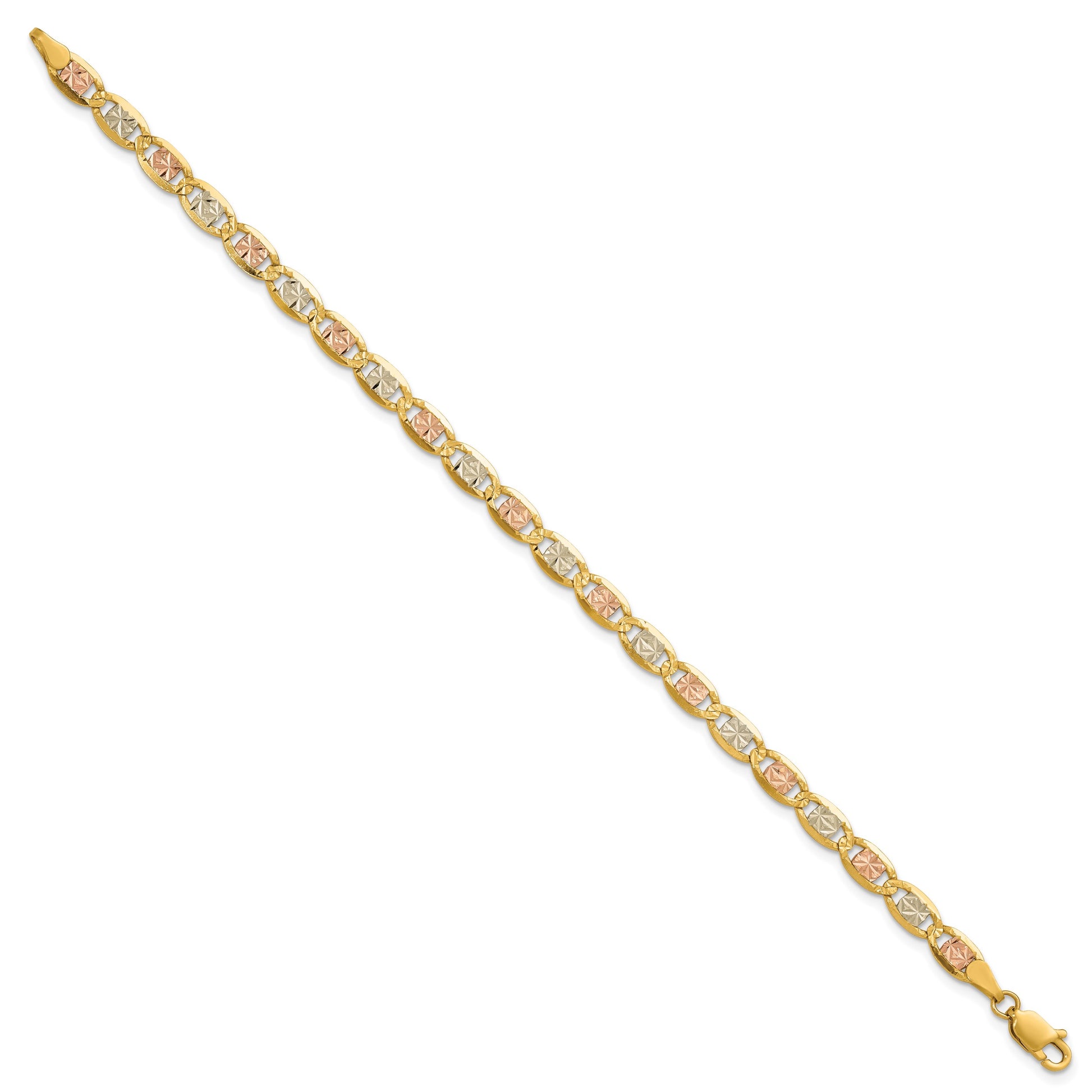 14K 8 inch 4.65mm Tri-color Pav� Valentino with Lobster Clasp Bracelet