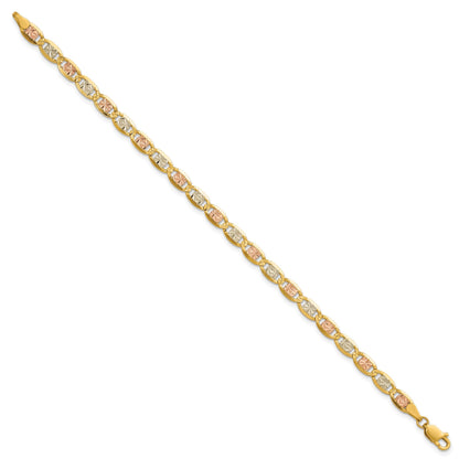 14K 8 inch 4.65mm Tri-color Pav� Valentino with Lobster Clasp Bracelet