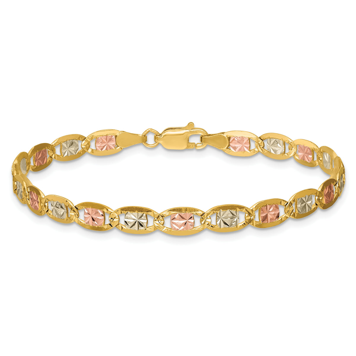 14K 7 inch 4.65mm Tri-color Pav� Valentino with Lobster Clasp Bracelet