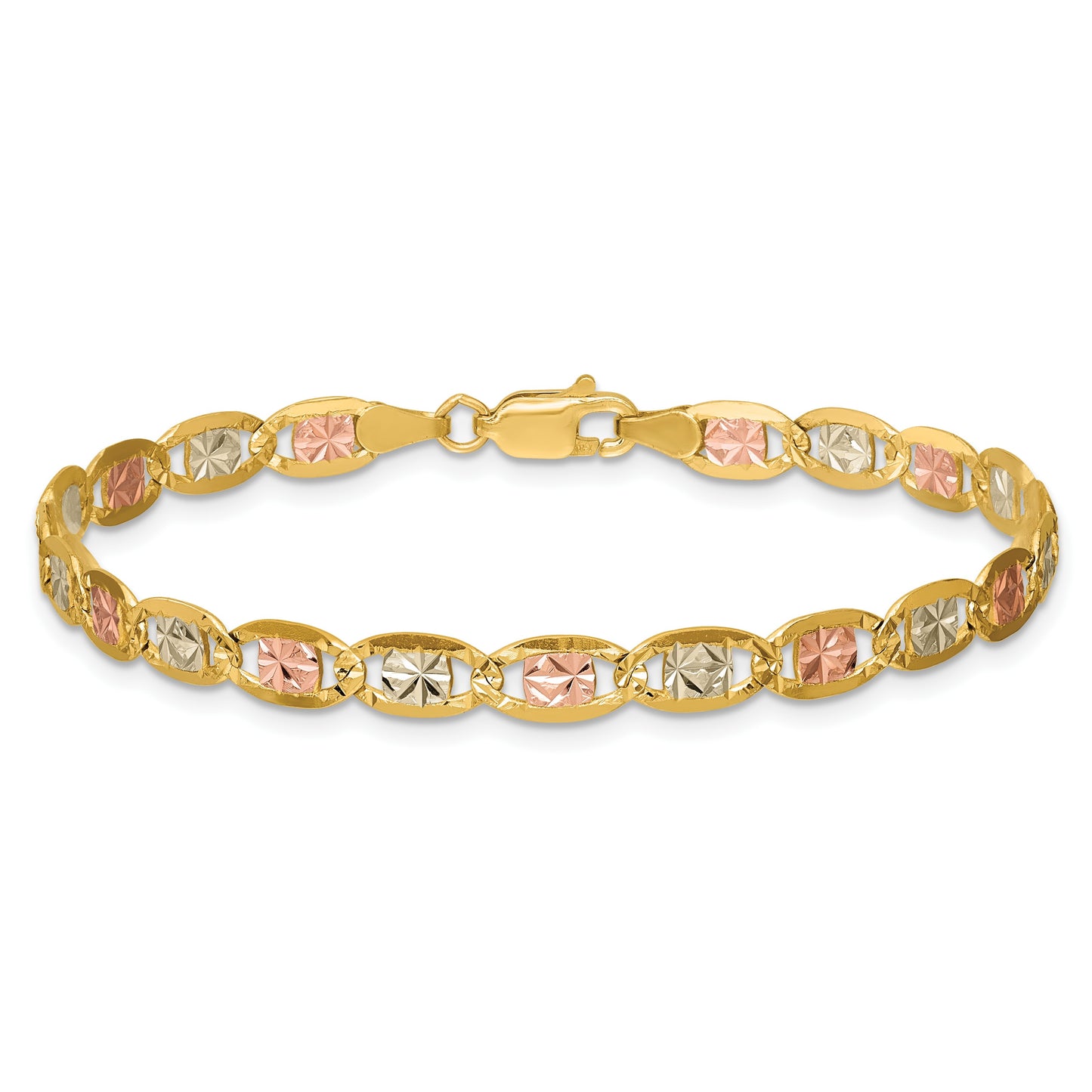 14K 8 inch 4.65mm Tri-color Pav� Valentino with Lobster Clasp Bracelet