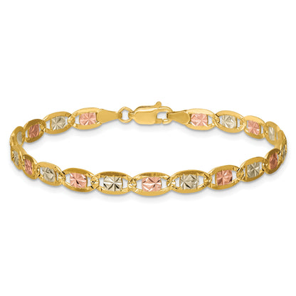 14K 8 inch 4.65mm Tri-color Pav� Valentino with Lobster Clasp Bracelet