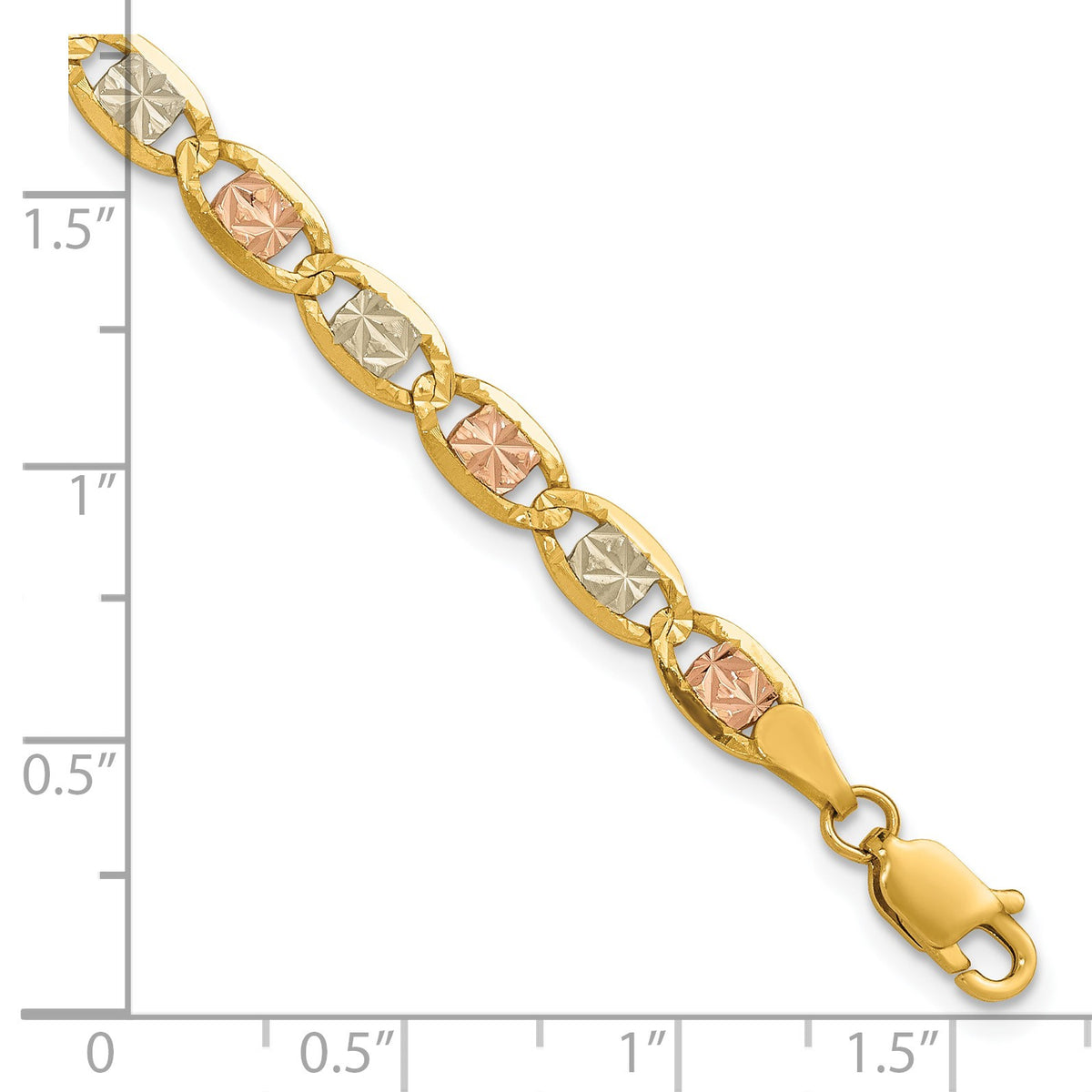 14K 7 inch 4.65mm Tri-color Pav� Valentino with Lobster Clasp Bracelet