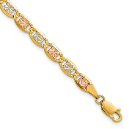 14K 8 inch 4.65mm Tri-color Pav� Valentino with Lobster Clasp Bracelet