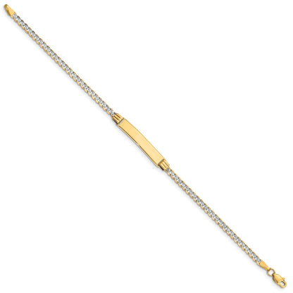 14k Polished with Rhodium Pav� Solid Chain/Solid Plate Curb Link 25.5x5mm Plate 8 inch ID Bracelet