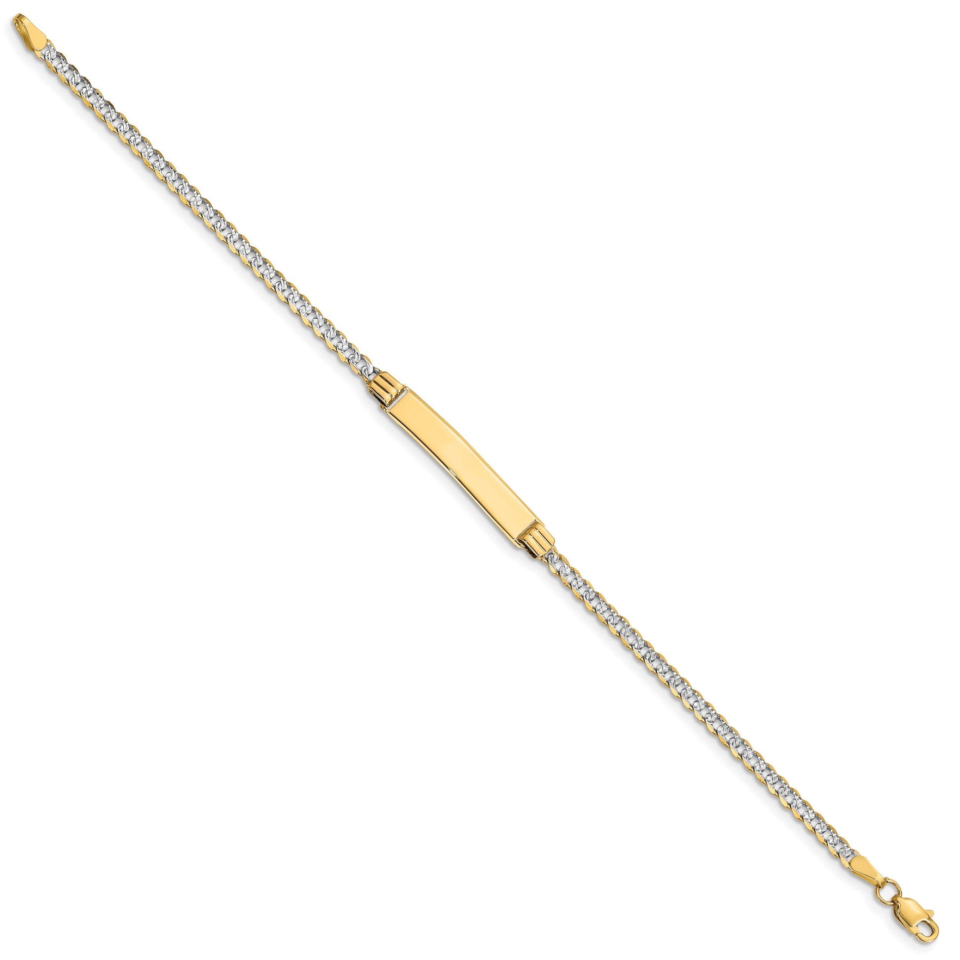 14k Polished with Rhodium Pav� Solid Chain/Solid Plate Curb Link 25.5x5mm Plate 7 inch ID Bracelet