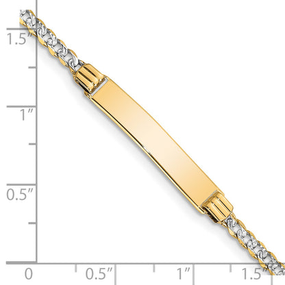 14k Polished with Rhodium Pav� Solid Chain/Solid Plate Curb Link 25.5x5mm Plate 8 inch ID Bracelet