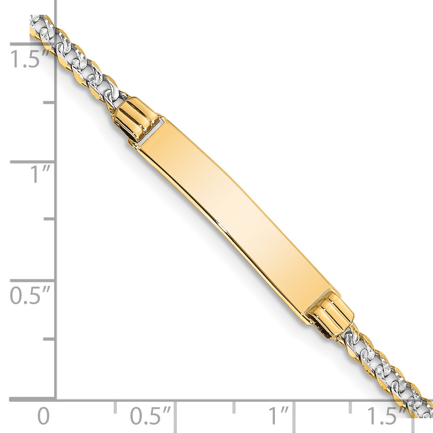 14k Polished with Rhodium Pav� Solid Chain/Solid Plate Curb Link 25.5x5mm Plate 7 inch ID Bracelet