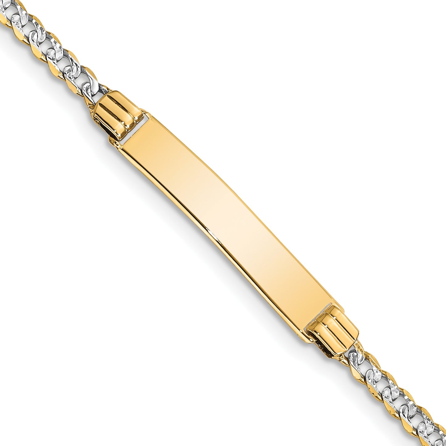 14k Polished with Rhodium Pav� Solid Chain/Solid Plate Curb Link 25.5x5mm Plate 8 inch ID Bracelet