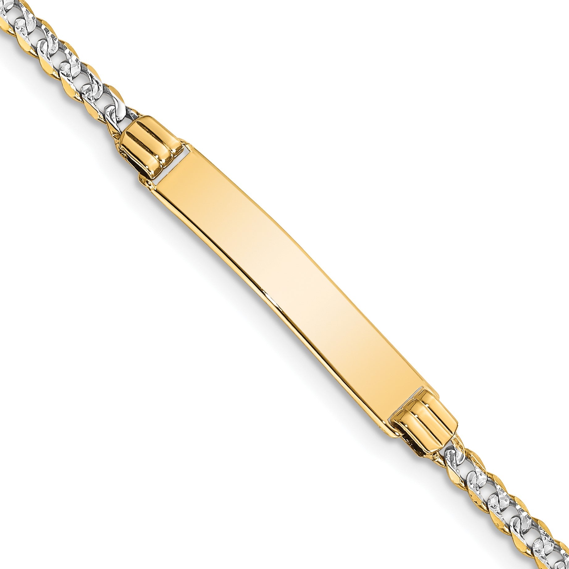 14k Polished with Rhodium Pav� Solid Chain/Solid Plate Curb Link 25.5x5mm Plate 8 inch ID Bracelet