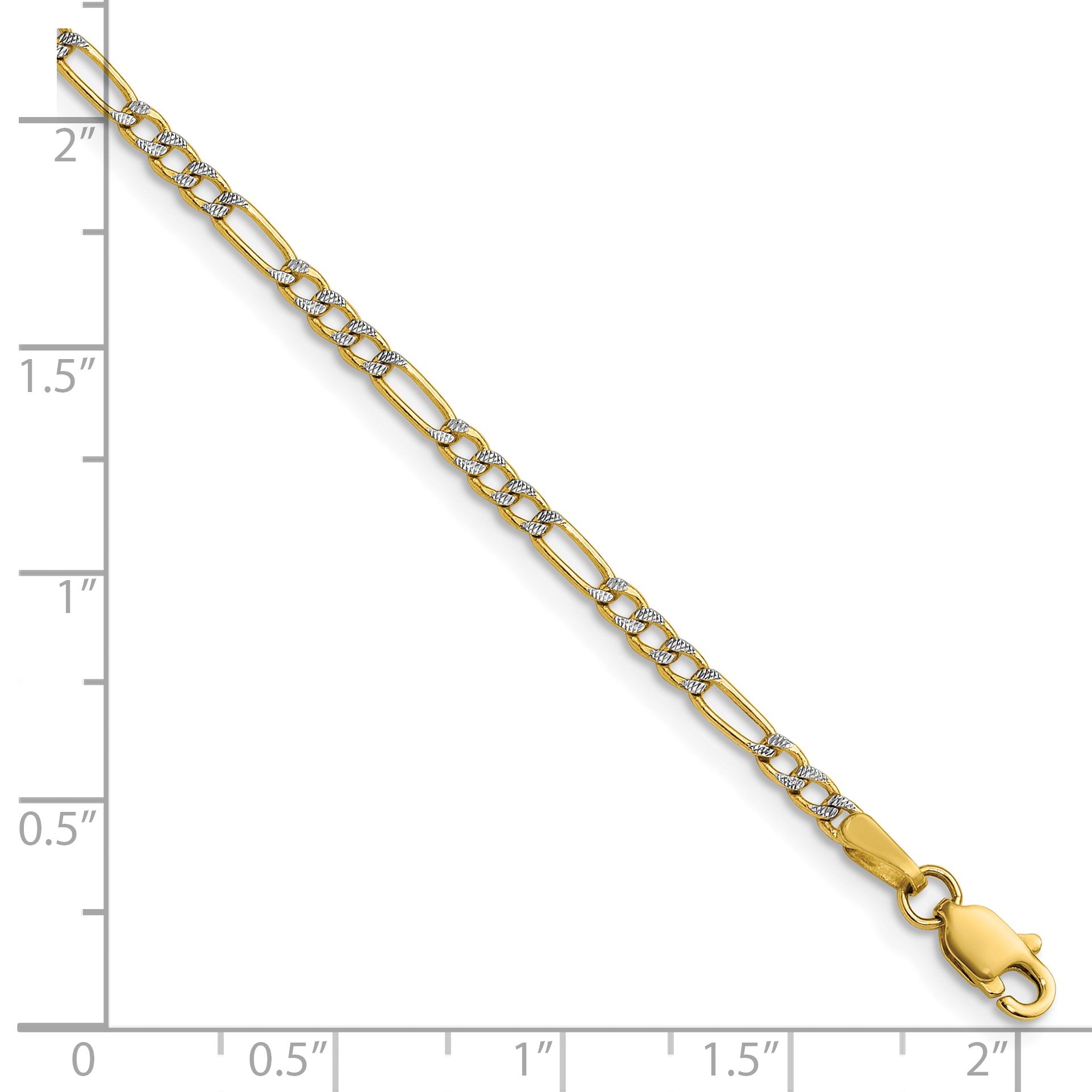 14k 2.3mm Semi-solid with Rhodium Pav� Figaro Chain