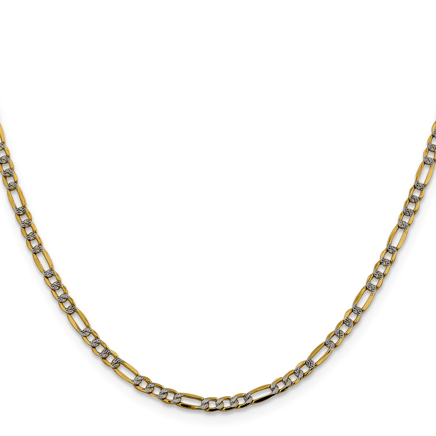 14K 22 inch 3.2mm Semi-Solid with Rhodium Pav� Figaro with Lobster Clasp Chain