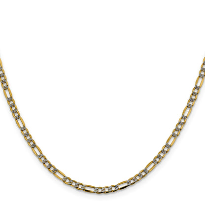 14K 22 inch 3.2mm Semi-Solid with Rhodium Pav� Figaro with Lobster Clasp Chain