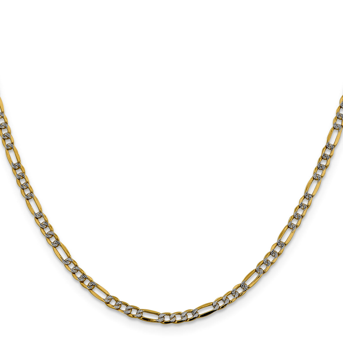 14K 24 inch 3.2mm Semi-Solid with Rhodium Pav� Figaro with Lobster Clasp Chain