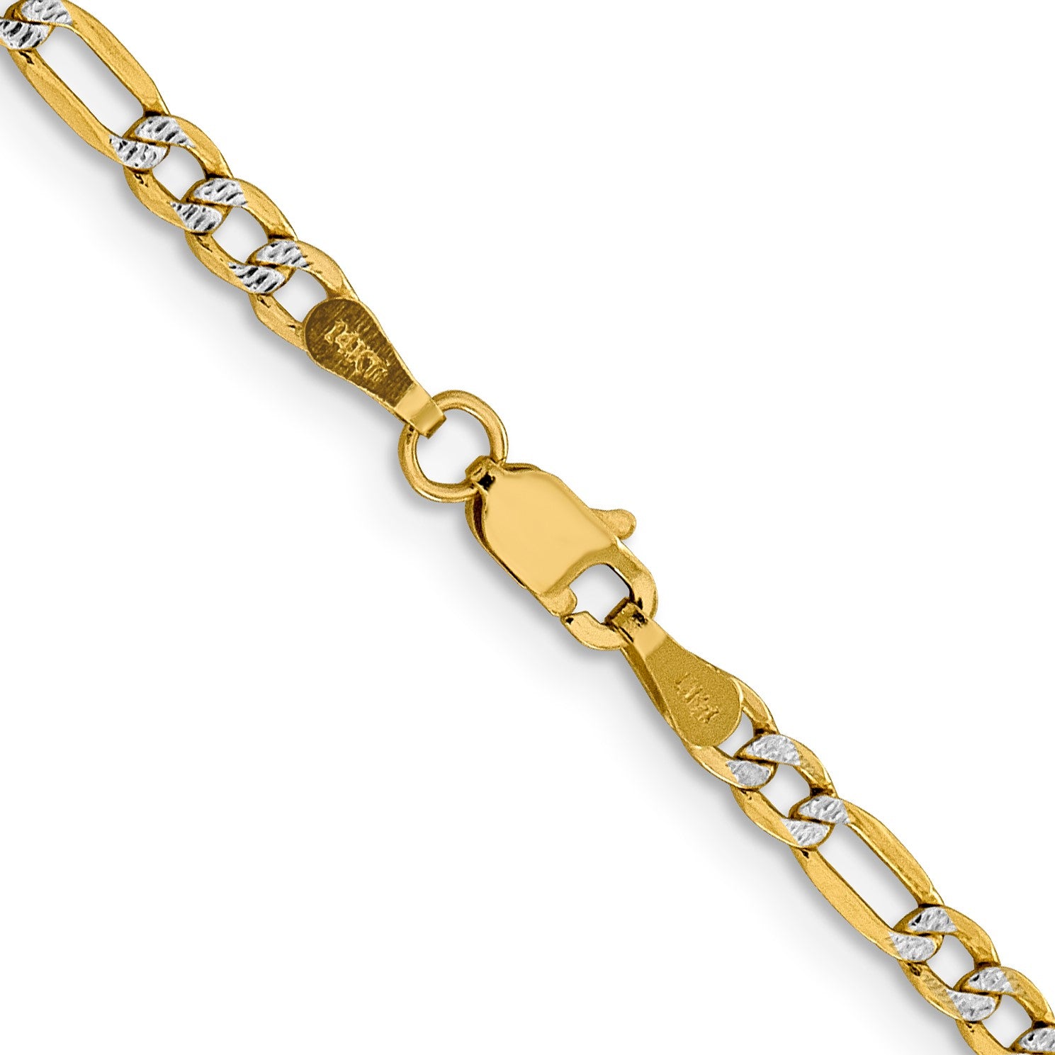 14K 18 inch 3.2mm Semi-Solid with Rhodium Pav� Figaro with Lobster Clasp Chain