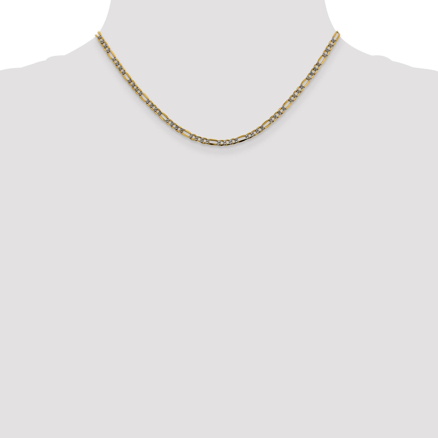14K 16 inch 3.2mm Semi-Solid with Rhodium Pav� Figaro with Lobster Clasp Chain
