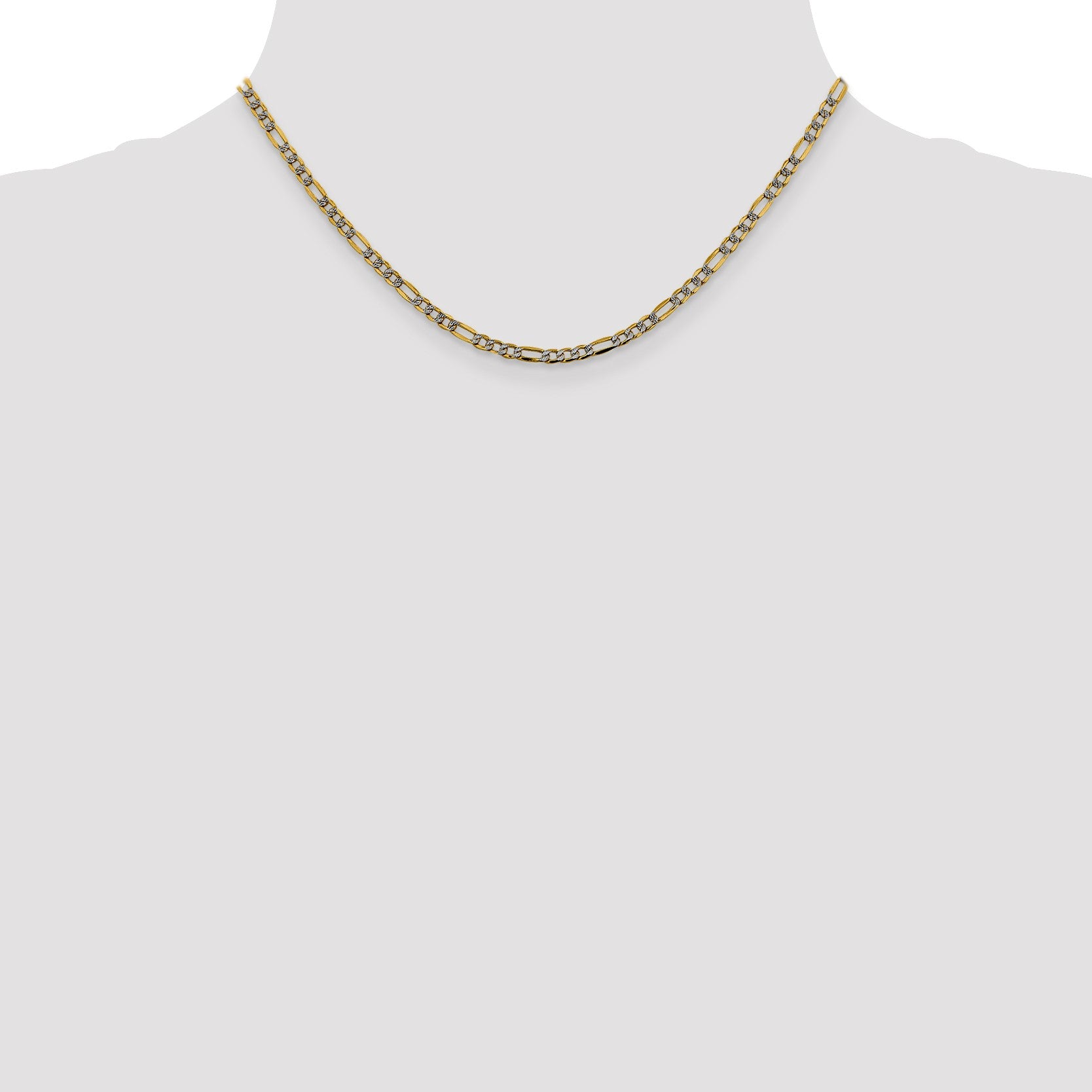 14K 16 inch 3.2mm Semi-Solid with Rhodium Pav� Figaro with Lobster Clasp Chain