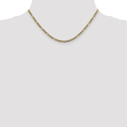 14K 16 inch 3.2mm Semi-Solid with Rhodium Pav� Figaro with Lobster Clasp Chain