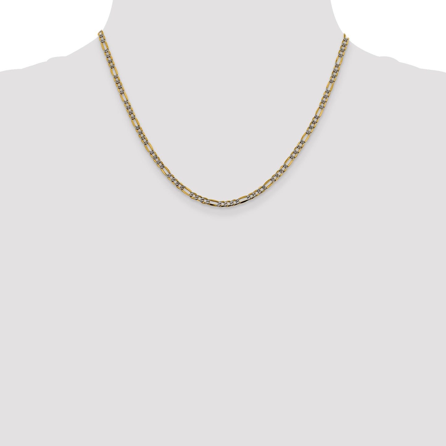 14K 18 inch 3.2mm Semi-Solid with Rhodium Pav� Figaro with Lobster Clasp Chain