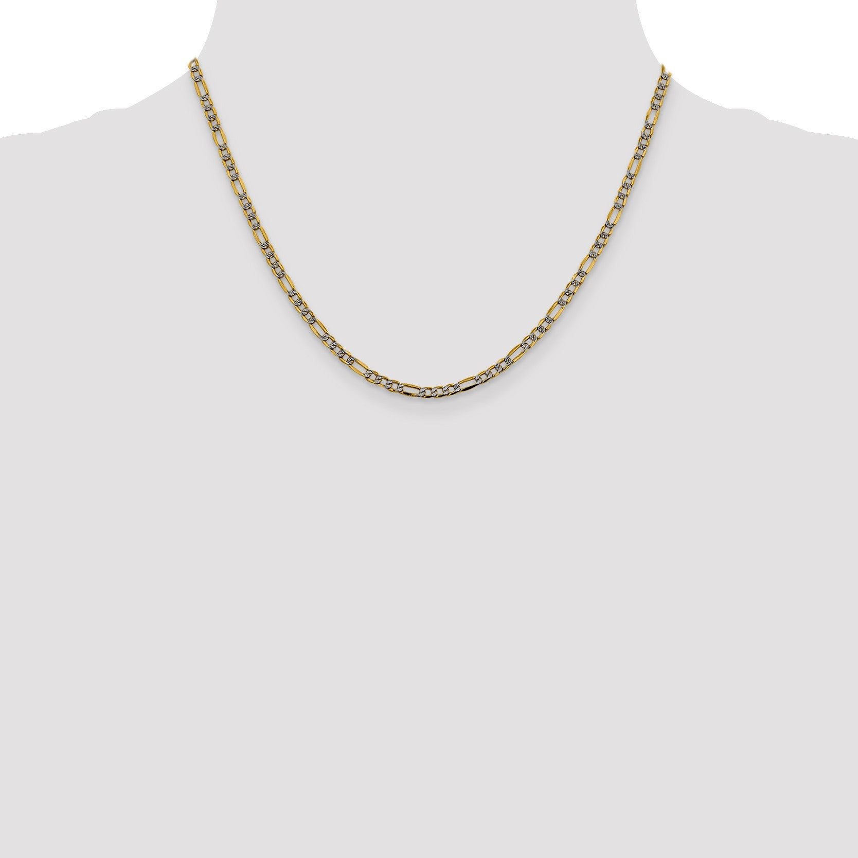 14K 18 inch 3.2mm Semi-Solid with Rhodium Pav� Figaro with Lobster Clasp Chain
