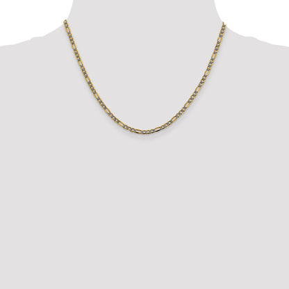 14K 18 inch 3.2mm Semi-Solid with Rhodium Pav� Figaro with Lobster Clasp Chain