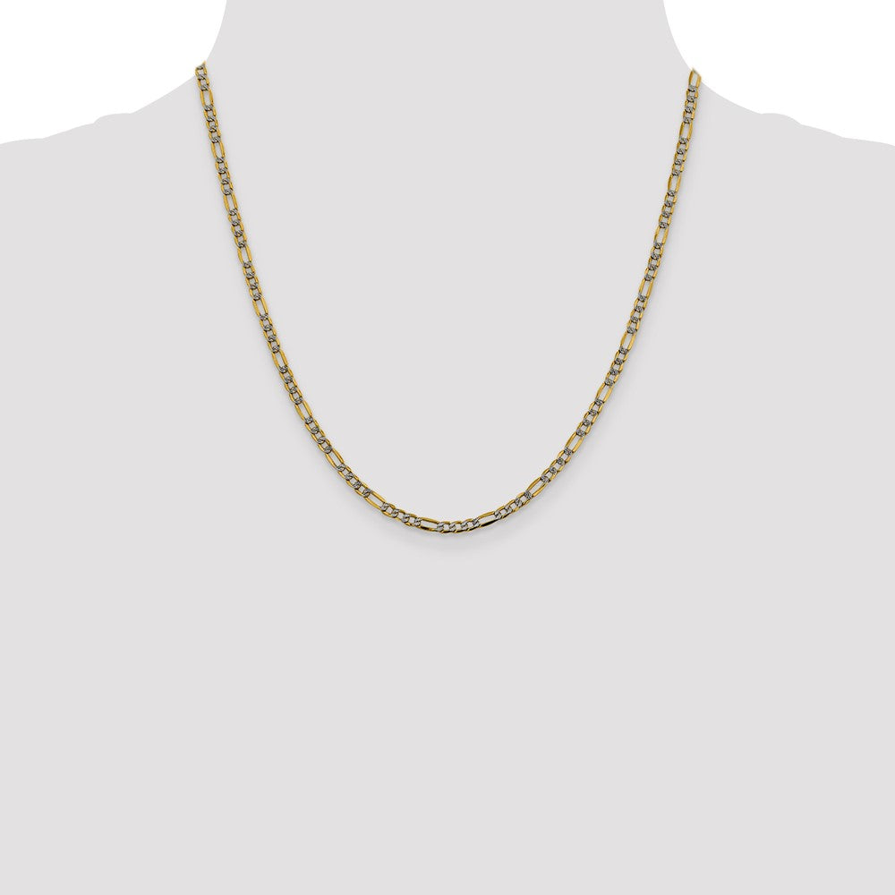 14K 20 inch 3.2mm Semi-Solid with Rhodium Pav� Figaro with Lobster Clasp Chain