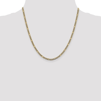 14K 20 inch 3.2mm Semi-Solid with Rhodium Pav� Figaro with Lobster Clasp Chain