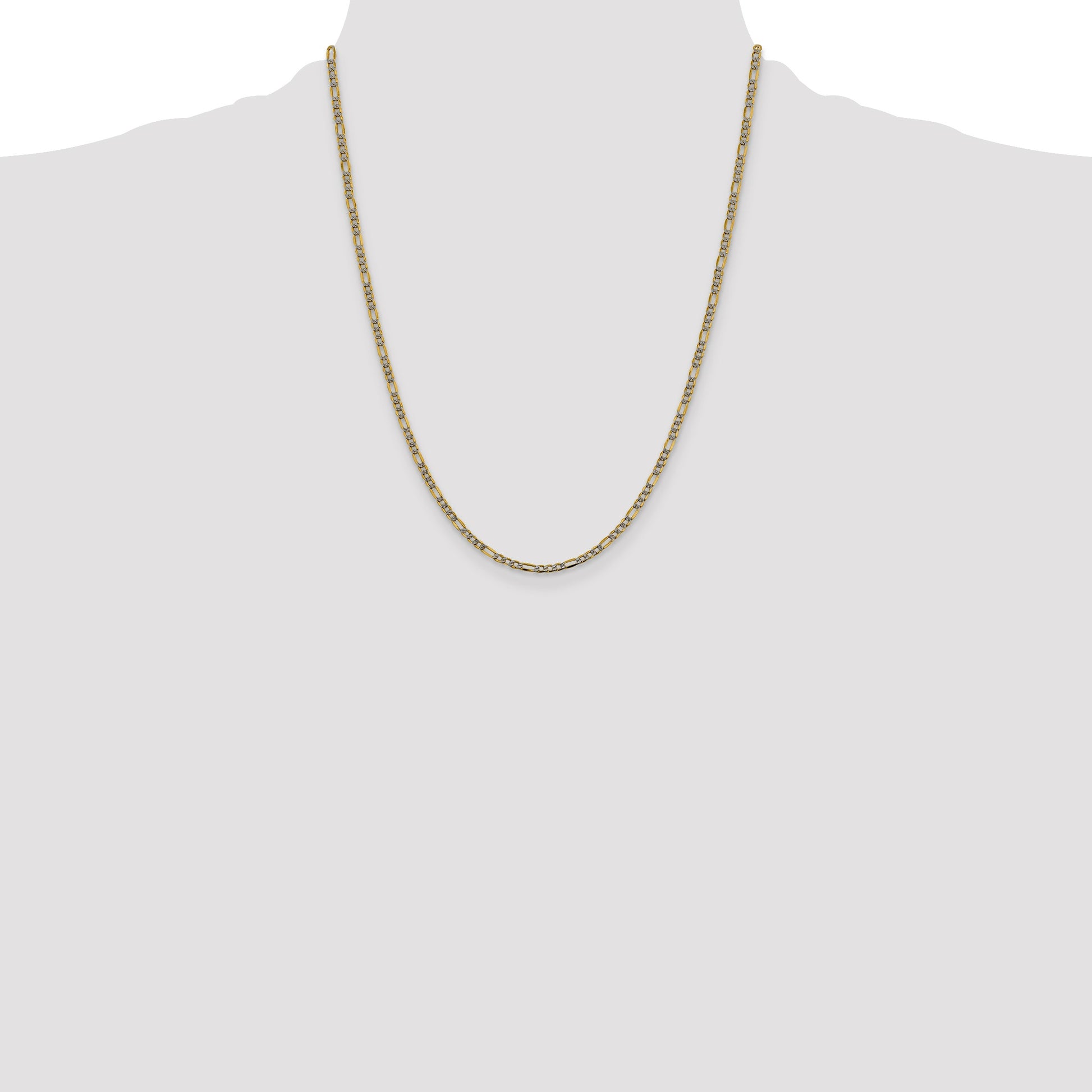 14K 22 inch 3.2mm Semi-Solid with Rhodium Pav� Figaro with Lobster Clasp Chain