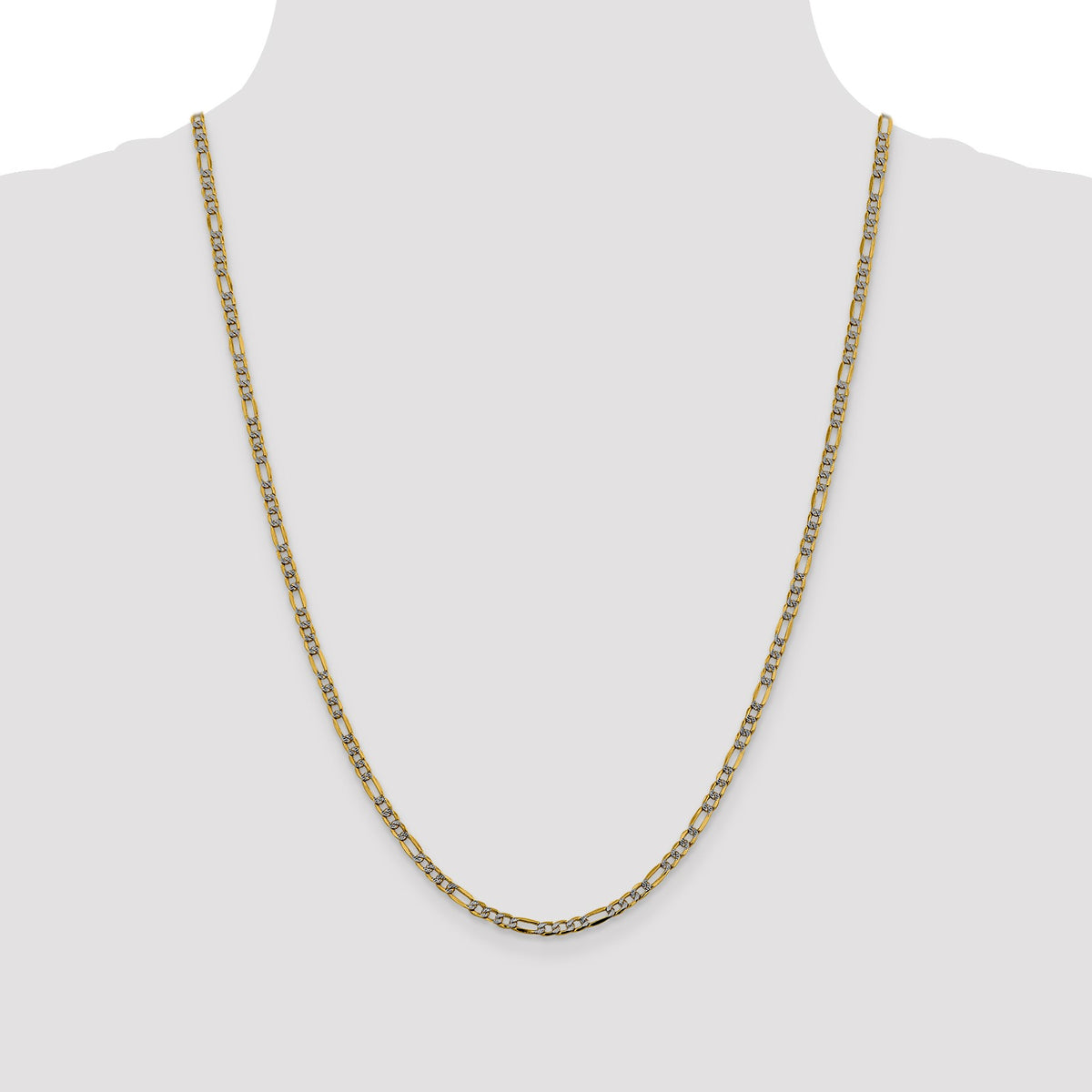 14K 24 inch 3.2mm Semi-Solid with Rhodium Pav� Figaro with Lobster Clasp Chain