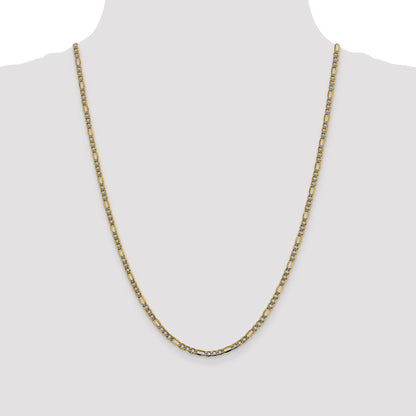 14K 24 inch 3.2mm Semi-Solid with Rhodium Pav� Figaro with Lobster Clasp Chain