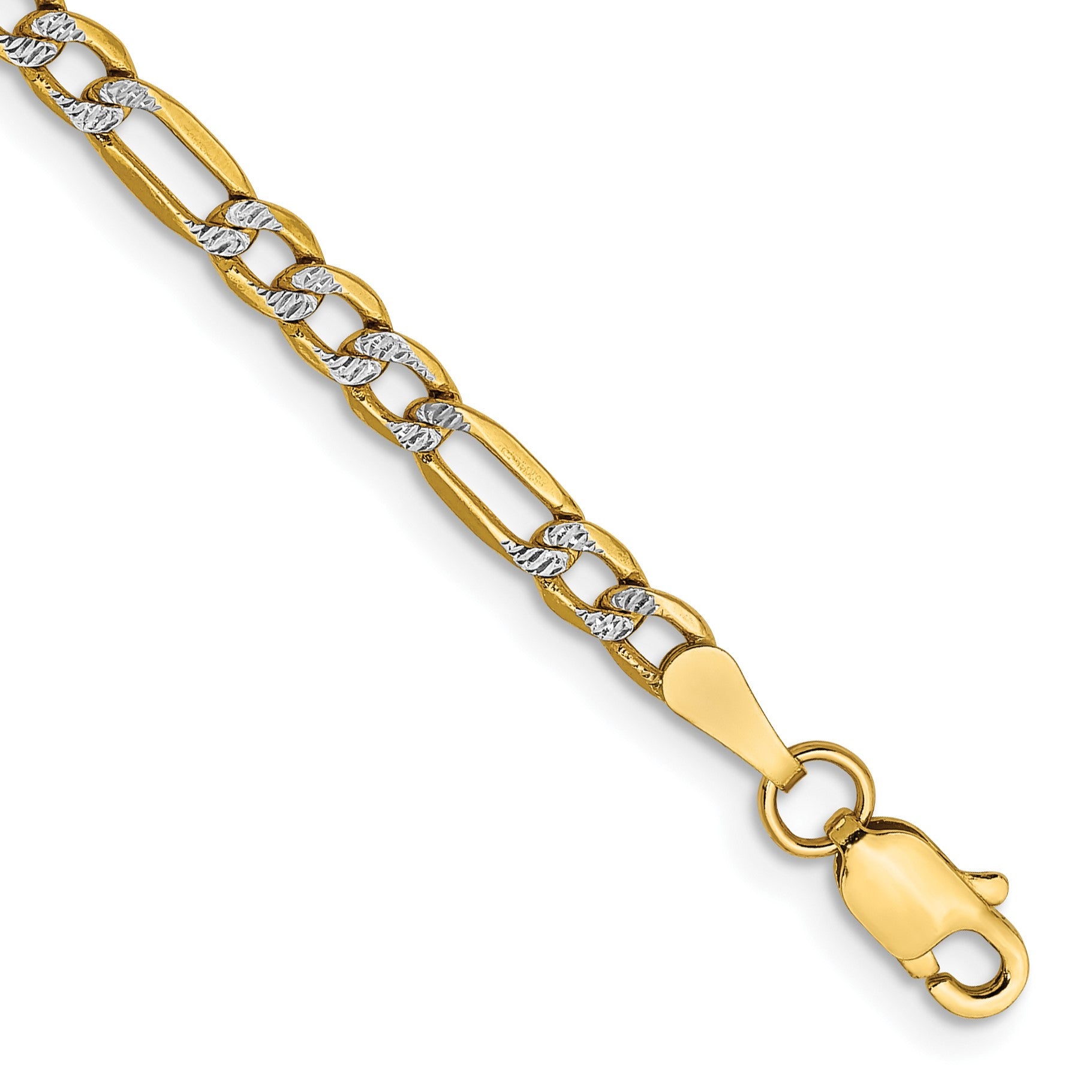 14k 3.2mm Semi-solid withRhodium Pav� Figaro Chain