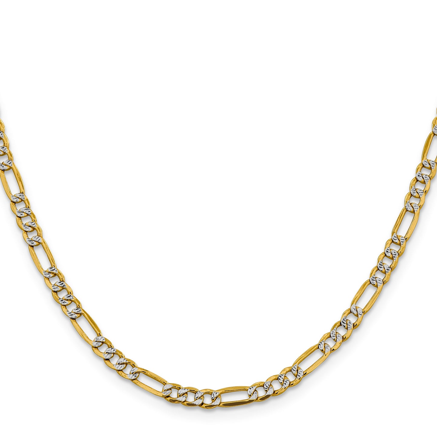 14K 22 inch 3.9mm Semi-Solid with Rhodium Pav� Figaro with Lobster Clasp Chain