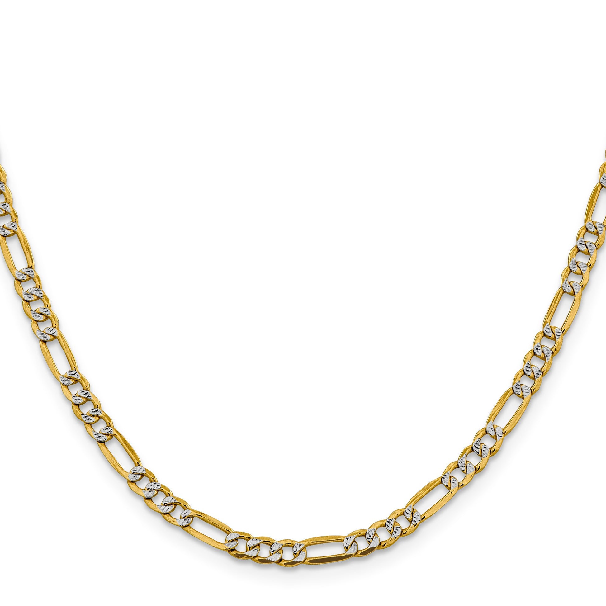 14K 18 inch 3.9mm Semi-Solid with Rhodium Pav� Figaro with Lobster Clasp Chain