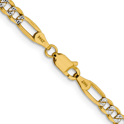 14K 22 inch 3.9mm Semi-Solid with Rhodium Pav� Figaro with Lobster Clasp Chain