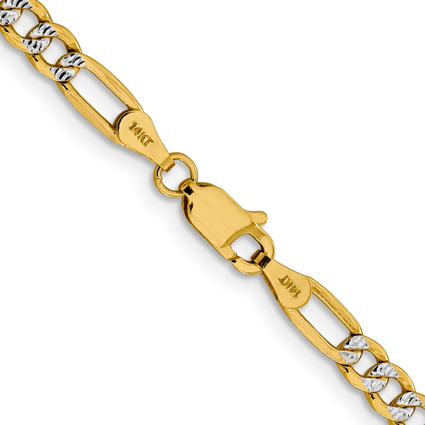 14K 18 inch 3.9mm Semi-Solid with Rhodium Pav� Figaro with Lobster Clasp Chain