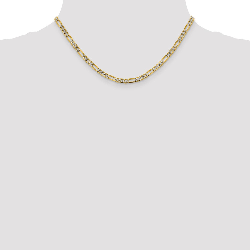 14K 16 inch 3.9mm Semi-Solid with Rhodium Pav� Figaro with Lobster Clasp Chain