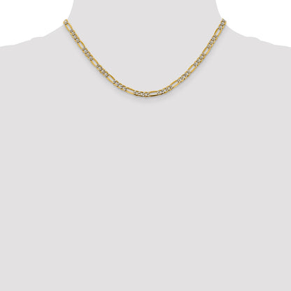 14K 16 inch 3.9mm Semi-Solid with Rhodium Pav� Figaro with Lobster Clasp Chain