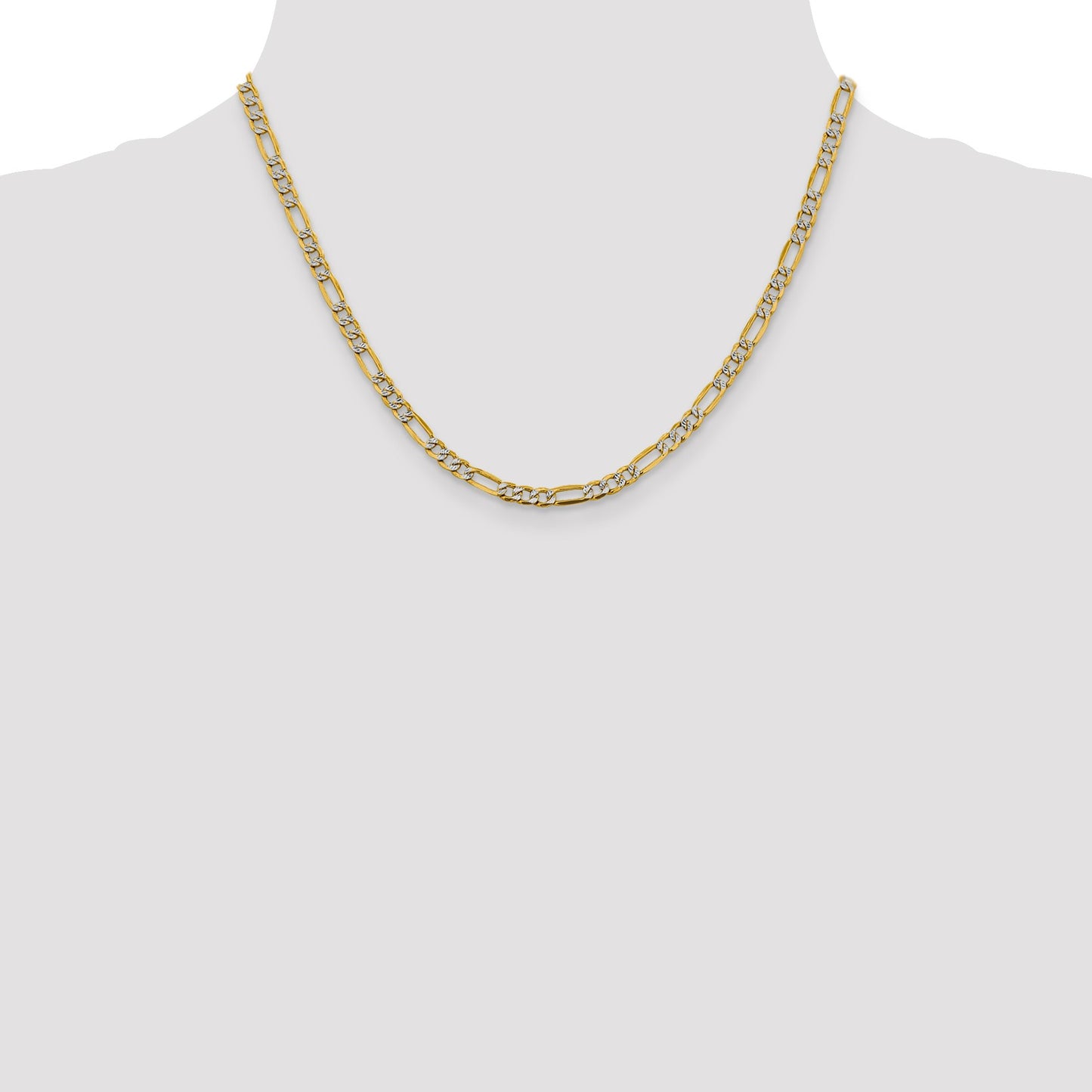 14K 18 inch 3.9mm Semi-Solid with Rhodium Pav� Figaro with Lobster Clasp Chain