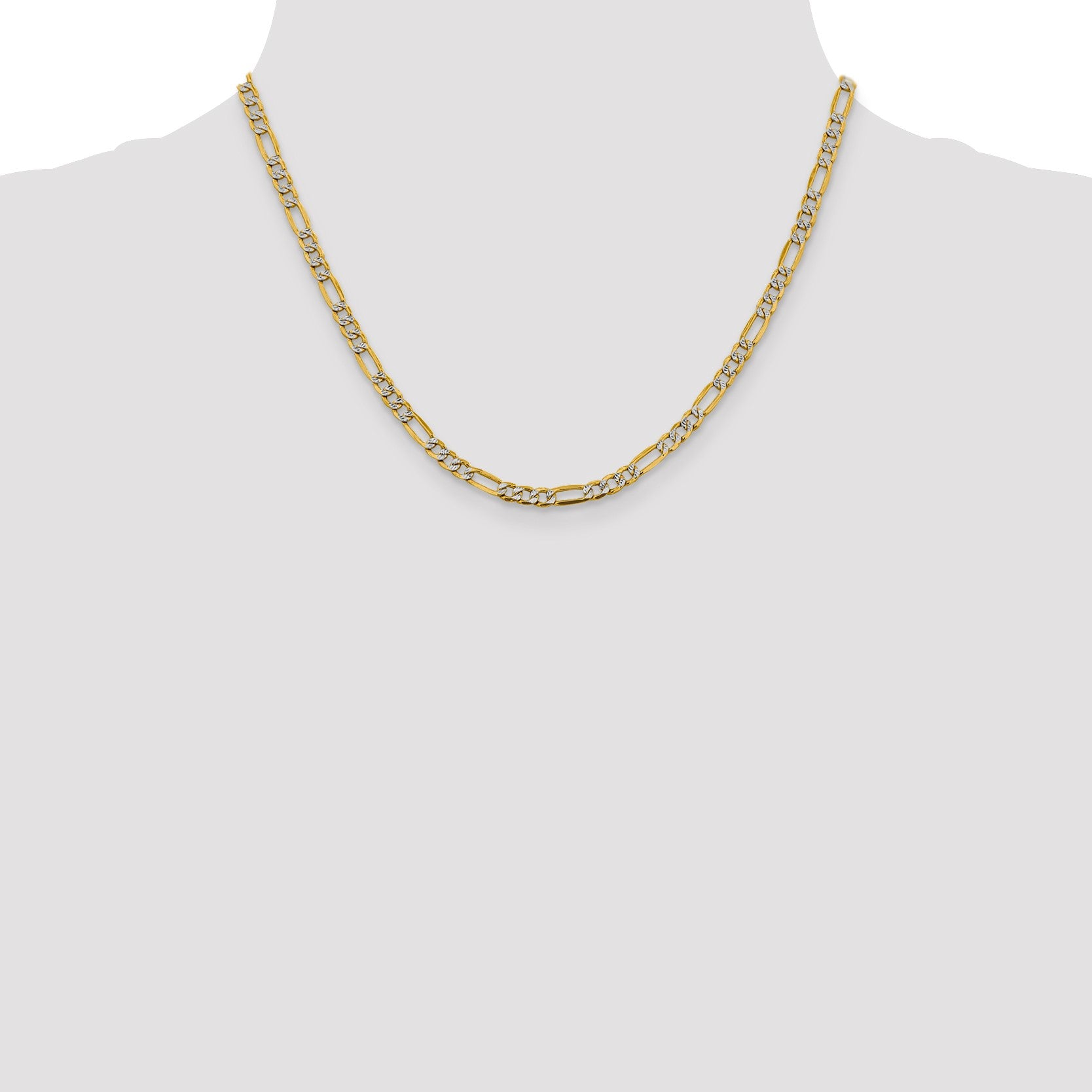 14K 18 inch 3.9mm Semi-Solid with Rhodium Pav� Figaro with Lobster Clasp Chain